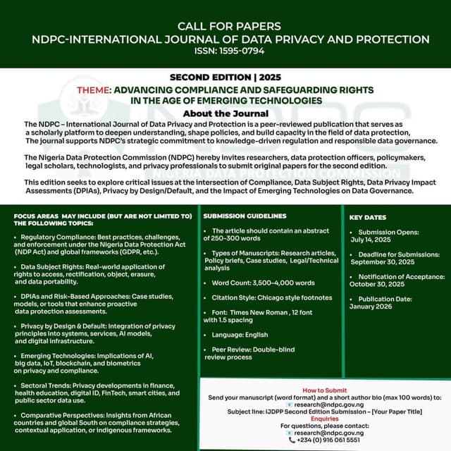 Nigeria Data Protection Commission Call for Papers; Theme “Advancing Compliance and Safeguarding Rights in The Age of Emerging Technologies”